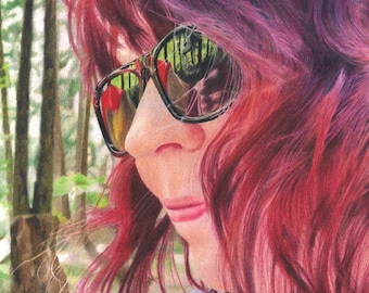 Sunglasses Colored Pencil Giclée Art Print, Photorealistic Art, Vibrant Wall Art, Custom People Portraits from Photo