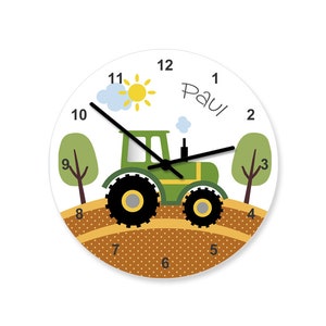 Wall clock, children's gift personalized, children's room clock, tractor, with name, children's room decoration, baby room, baptism gift, birth