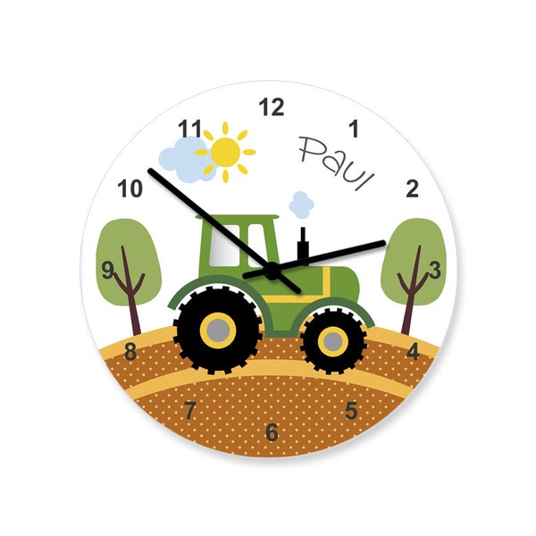 Wanduhr, Kindergeschenk personalisiert, Kinderzimmer Uhr, Traktor, mit Namen, Kinderzimmerdekoration, Babyzimmer, Geschenk Taufe, Geburt