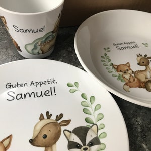 Kinderteller mit Namen, Kindergeschirr Melamin, personalisiert Kindergeschenk, Taufgeschenk, Geschenk Geburt, erster Geburtstag, Arche Noah Bild 3