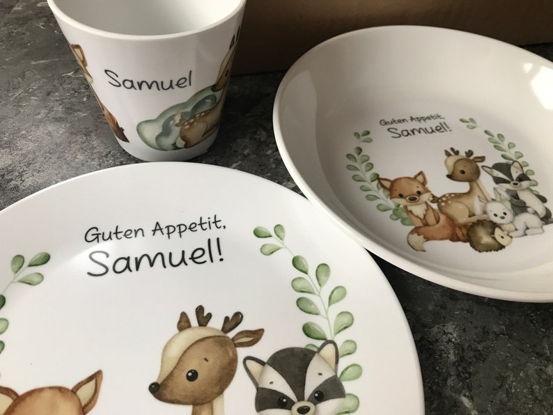 Kinderteller mit Namen, Kindergeschirr Melamin, personalisiert Kindergeschenk, Taufgeschenk, Geschenk Geburt, erster Geburtstag, Arche Noah Bild 3