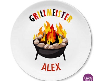 Grillteller personalisiert, Camping Geschirr aus Melamin, Grill Motiv, mit Namen, Outdoor Teller, Geschenke für Camper, Geschenk Vatertag