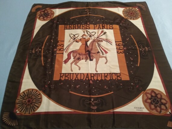 Pre-loved Vintage Hermes Scarf 100% Silk Feuxdart… - image 1