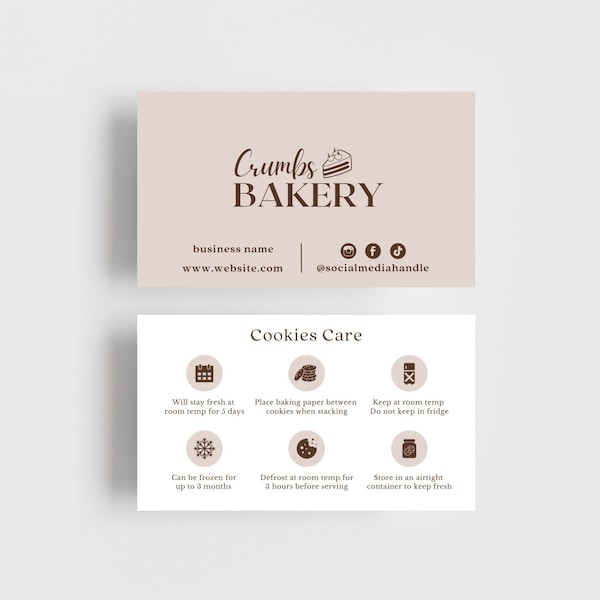 Cookie Care Card Template, Editable Cookies Care Guide, Bakery Care Card, Minimalist Biscuits Care Instructions, Canva Digital Download