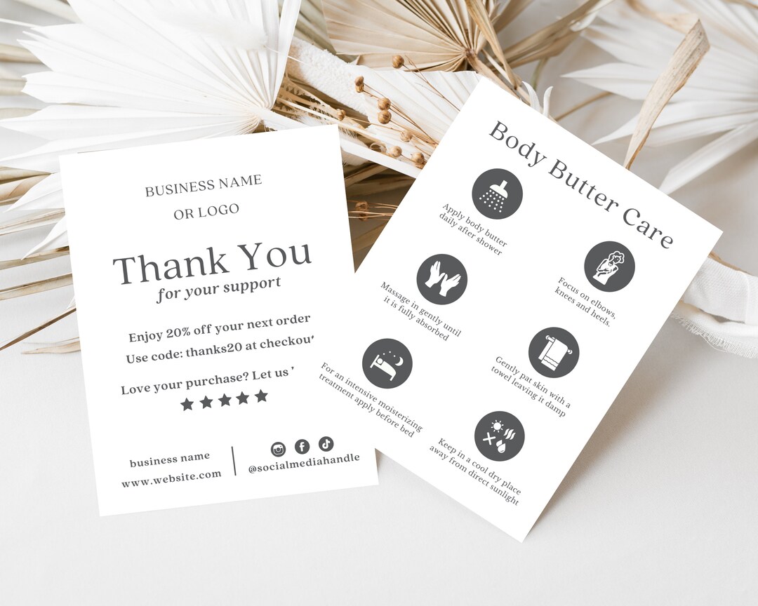 Body Butter Care Card Template Printable Body Butter Package Etsy