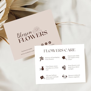 Szablon karty pielęgnacji kwiatów, drukowana karta pielęgnacji florysty, instrukcje pielęgnacji bukietu, świeżo cięte kwiaty DIY karta pielęgnacji, Canva Digital Download