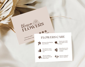 Florist Care Card Template, Bouquet Care Instructions (Canva Digital Download)