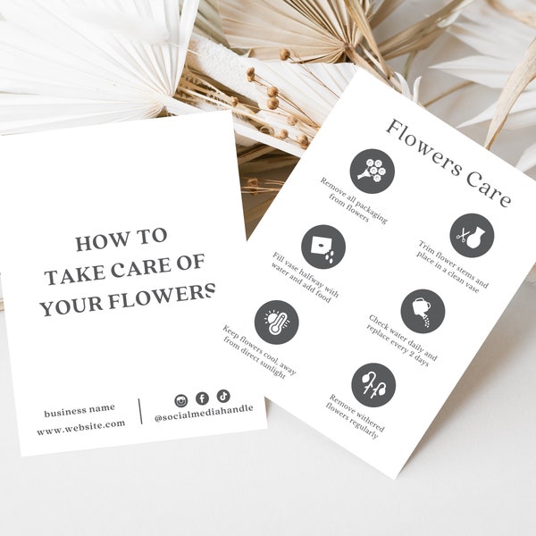 Flowers Care Card Template, Printable Florist Care Card, Bouquet Care Instructions, DIY Care Card, Canva Digital Download