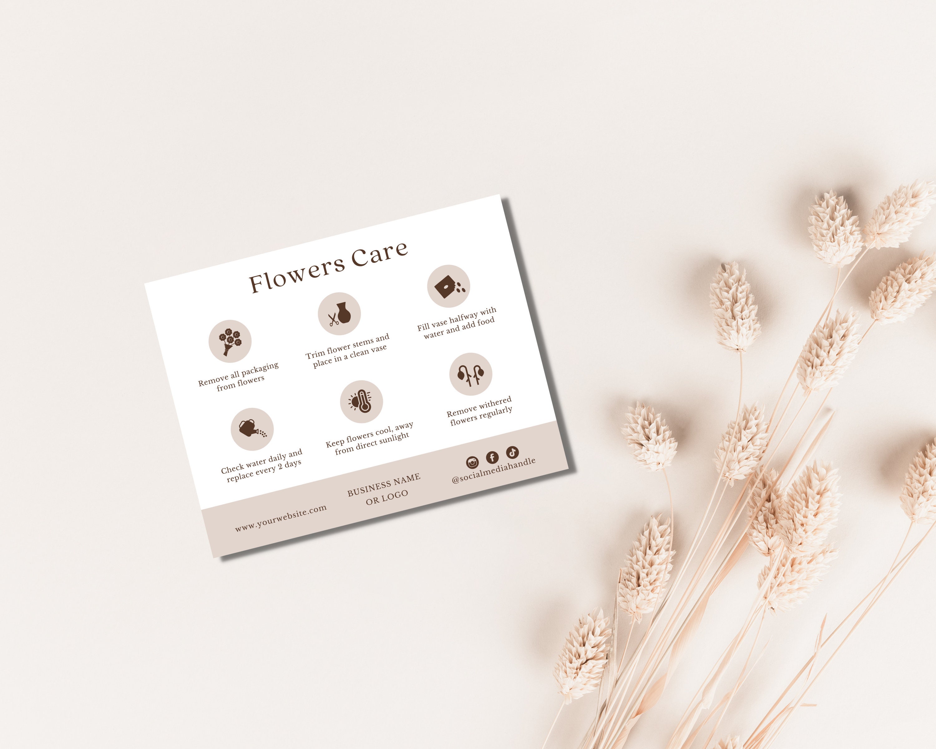 Editable Flowers Care Instructions Card, Printable Florist Care Card