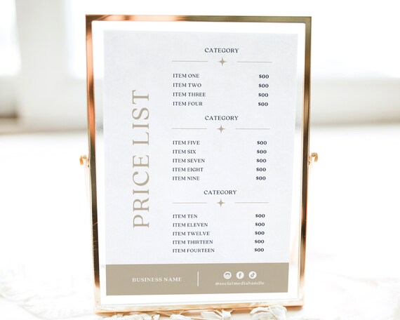 Editable Price List Template Printable Price Sheet Small - Etsy