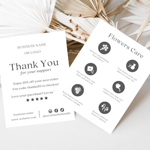 Flowers Care Card Template, Printable Florist Care Card, Bouquet Care Instructions, DIY Care Card, Canva Digital Download