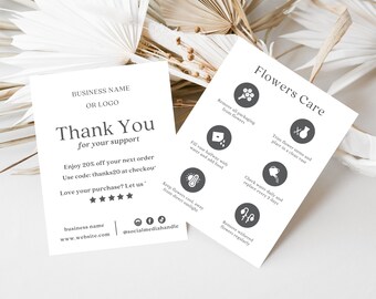 Printable Flowers Care Card Template, Florist Thank You (Canva Digital Download)
