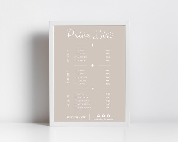 Editable Price List Template Printable Price Sheet Small - Etsy