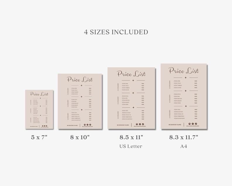 Editable Price List Template, Printable Price Sheet, Small Business ...