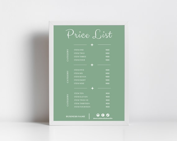 Editable Price List Template Printable Price Sheet Small - Etsy