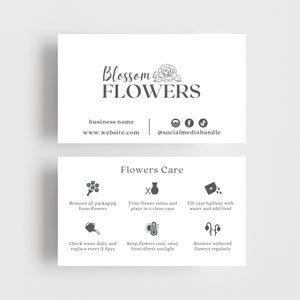 Blumen Pflege Kartenvorlage, druckbare Floristen-Pflegekarte, Blumenstrauß Pflegeanweisungen, frische Schnittblumen DIY Pflegekarte, Canva digitaler Download