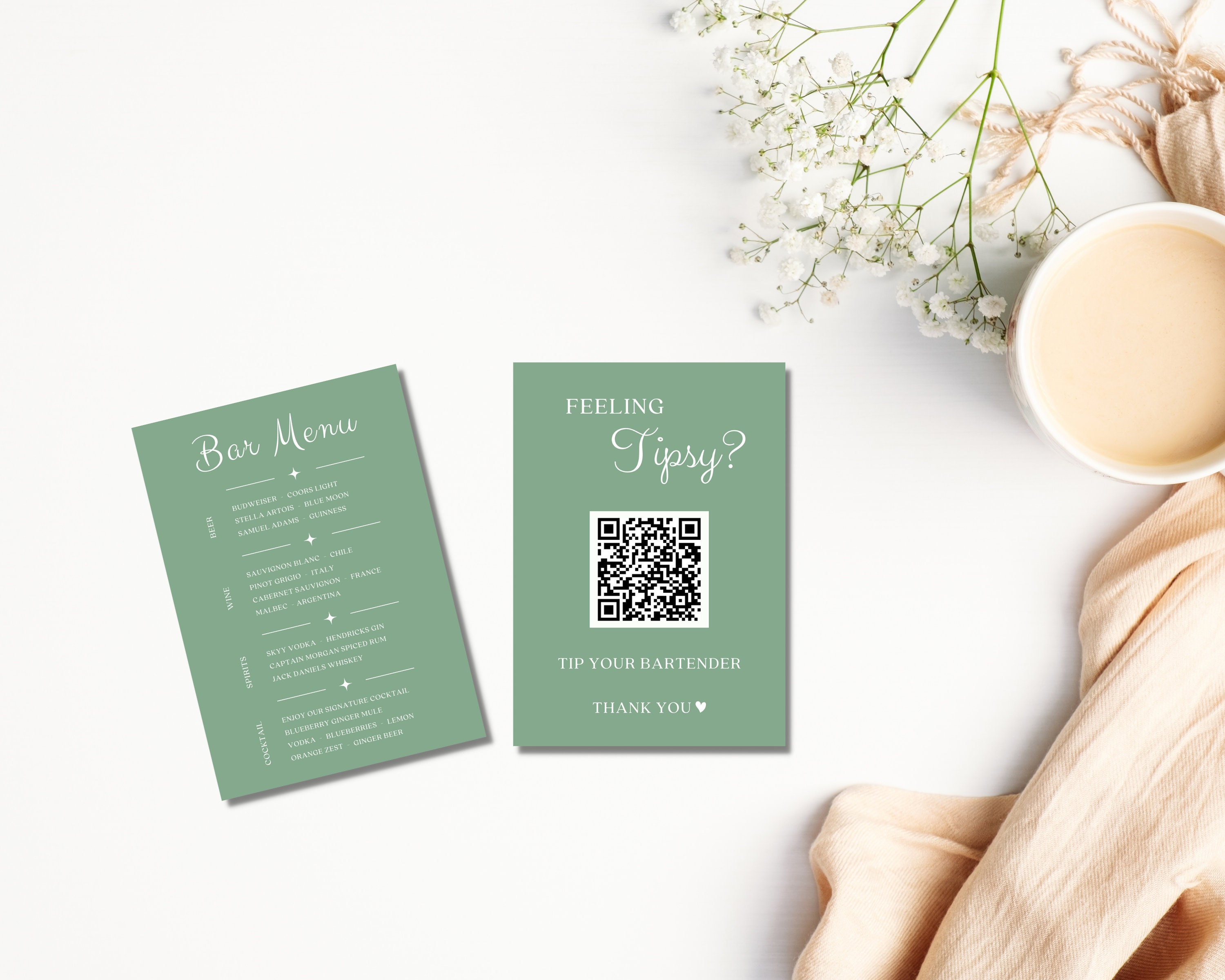 Printable Virtual Tip and Bar Menu Sign Template QR Code - Etsy