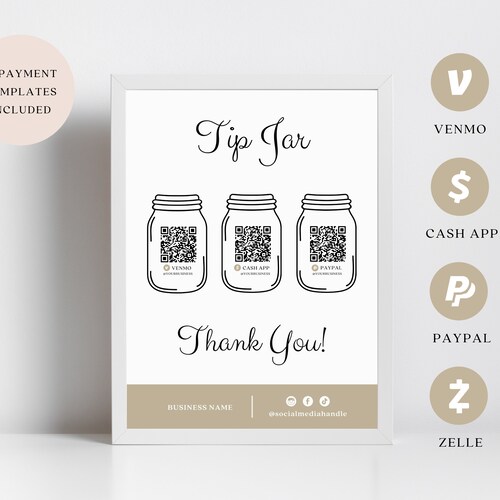 Printable Virtual Tip Jar Venmo Cashapp Payment Sign QR Code - Etsy