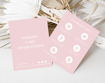 Cookie Care Card Template, Editable Cookies Care Guide, Bakery Care Card, Minimalist Biscuits Care Instructions, Canva Digital Download