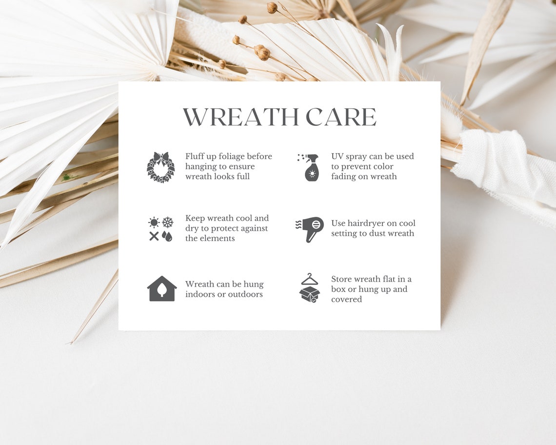 Editable Wreath Care Card Template, Printable Florist Care Card, Wreath