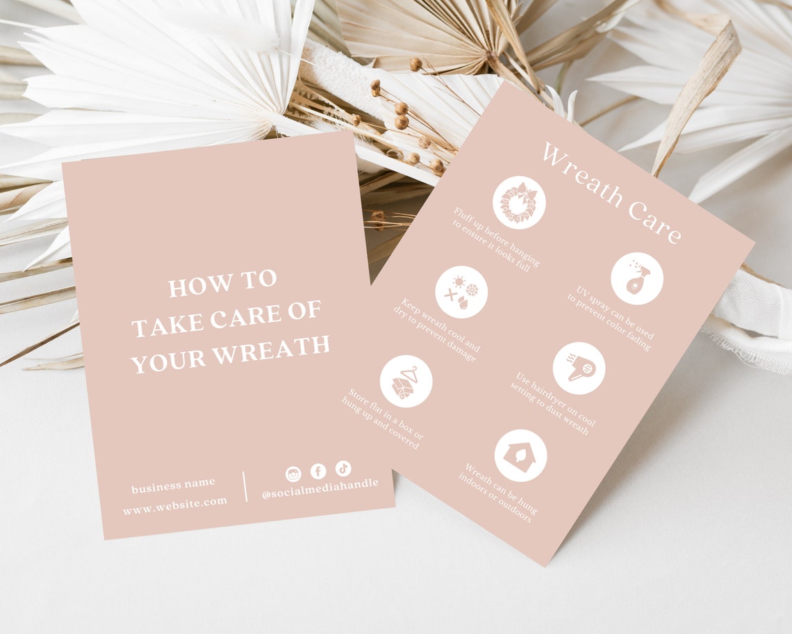 Editable Wreath Care Card Template, Printable Florist Care Card, Wreath