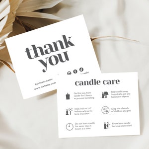 Candle Care Card Template, Candle Business Package Insert Card Canva, Printable Thanks For Your Purchase Card, Editable Candle Safety Card