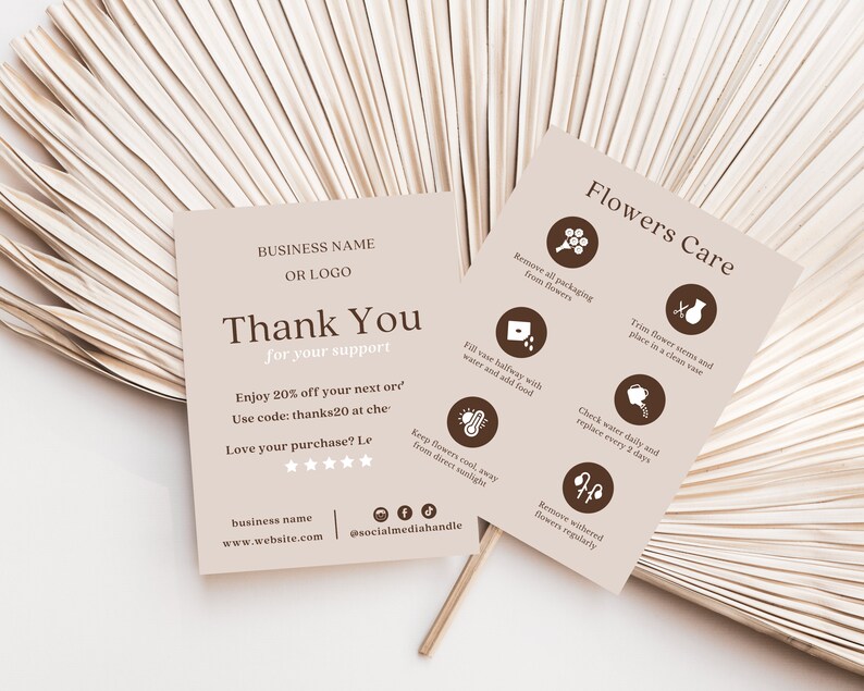 Florist Flowers Care Card Template Fresh Cut Flowers Care Etsy