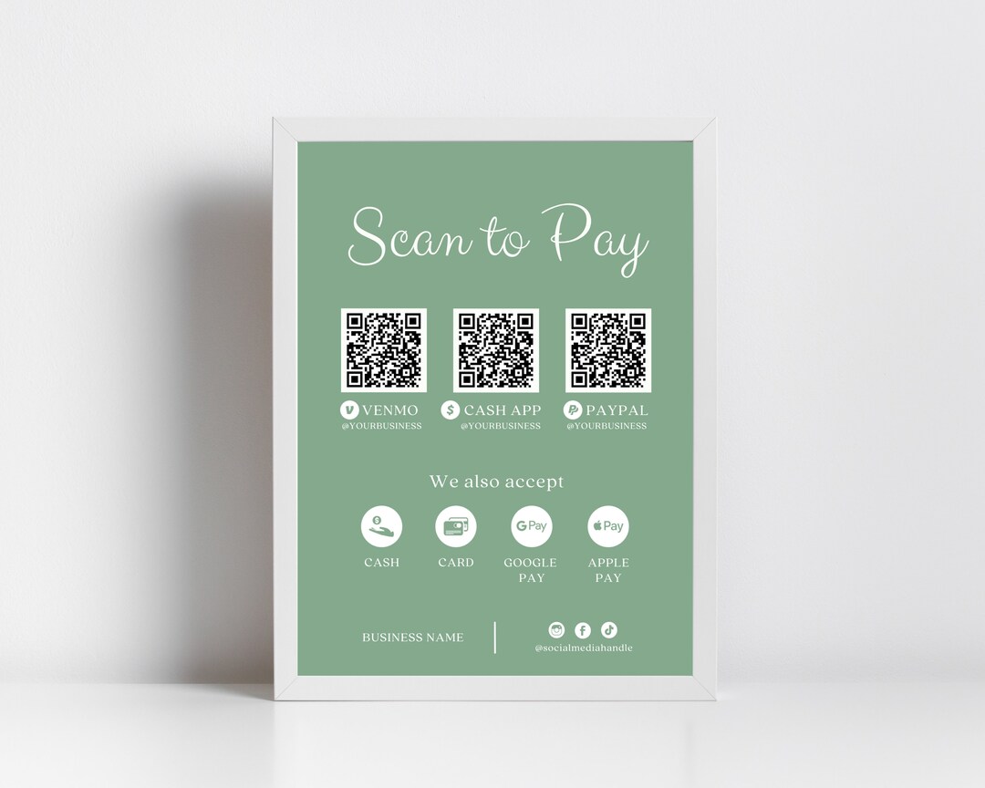 Scan to Pay Sign Editable QR Code Sign Template Printable - Etsy