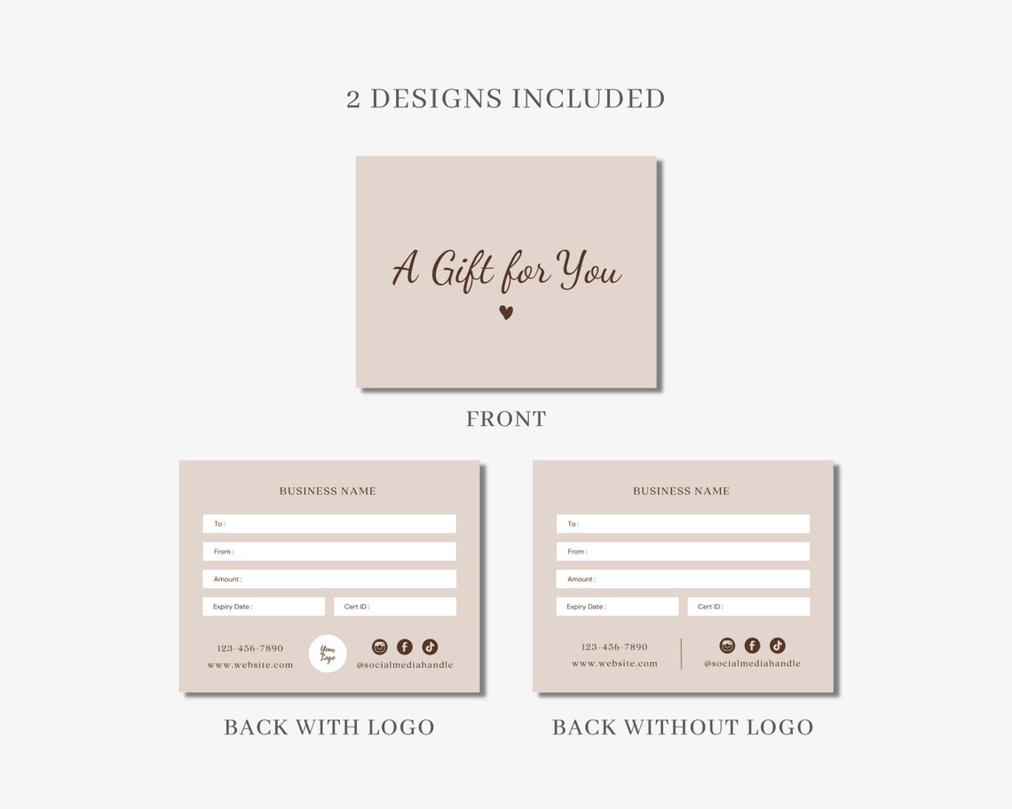 Editable Gift Card Template With Logo DIY Printable Gift Voucher Editable Gift Card Template With Logo DIY Printable Gift Voucher