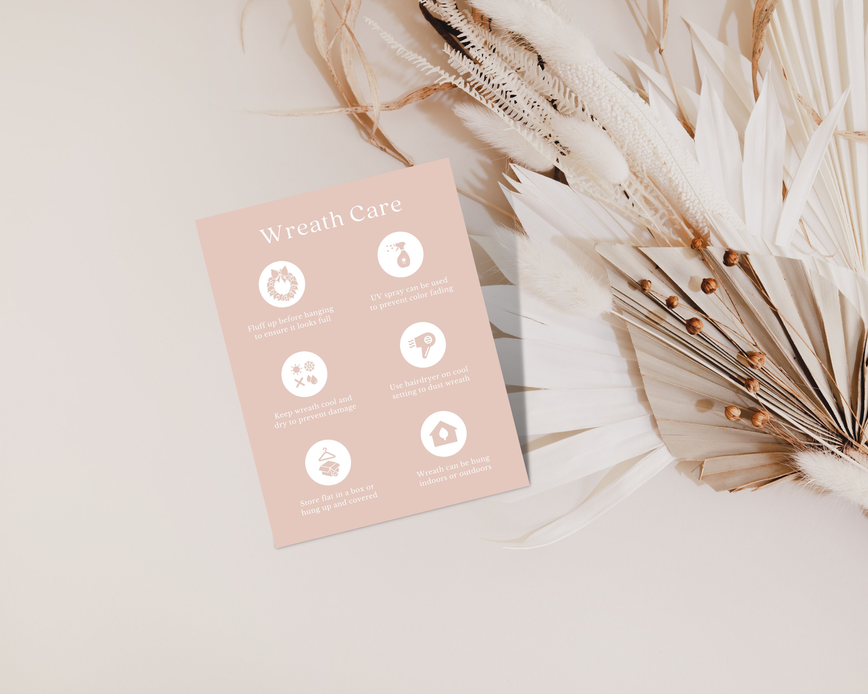 Editable Wreath Care Card Template, Printable Florist Care Card, Wreath