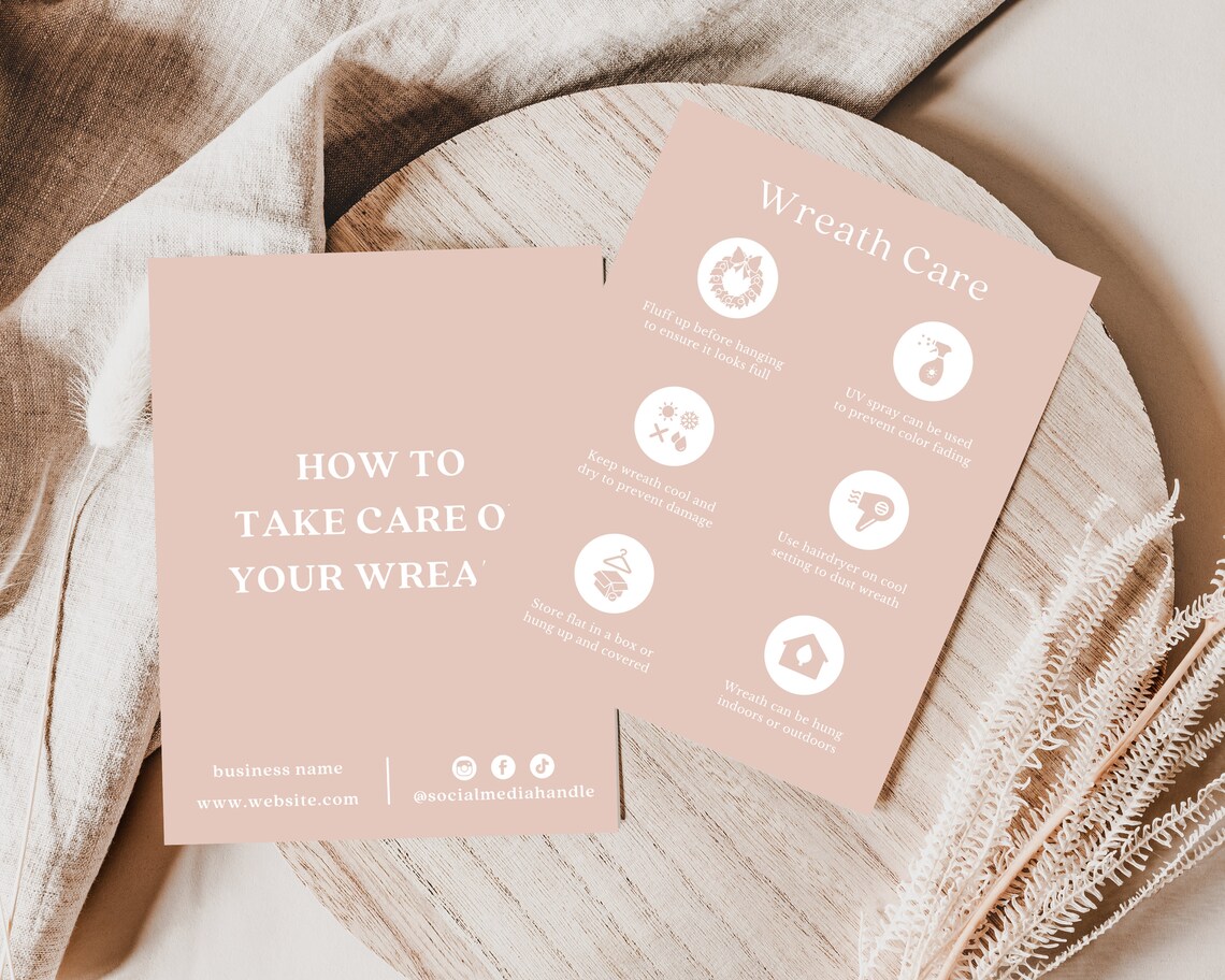 Editable Wreath Care Card Template, Printable Florist Care Card, Wreath