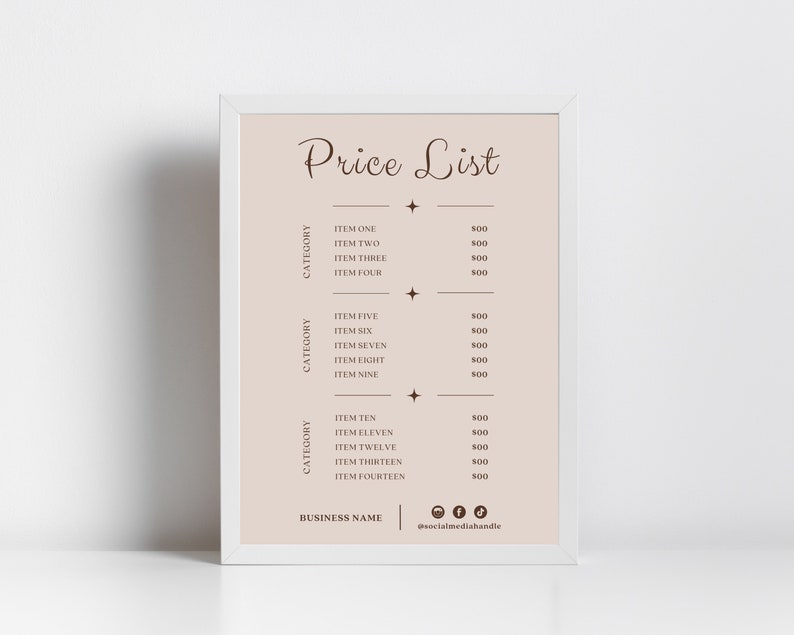 Editable Price List Template, Printable Price Sheet, Small Business ...