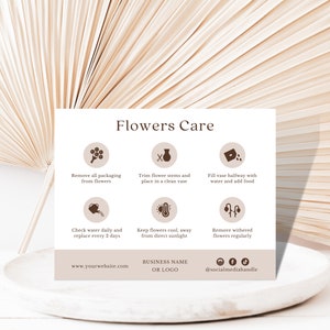 Editable Flowers Care Instructions Card, Printable Florist Care Card, Flowers Order Insert, Canva Digital Download
