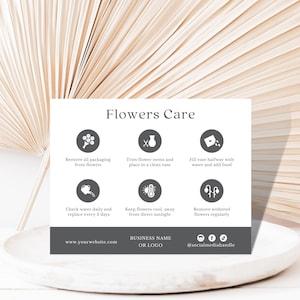 Florist Flowers Care Card Template, Fresh Cut Flowers Care Instructions, Flowers Enclosure Card, Canva Digital Download