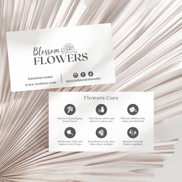 Flowers Care Card Template, Printable Florist Care Card, Bouquet Care Instructions, Fresh Cut Flowers DIY Care Card, Canva Digital Download