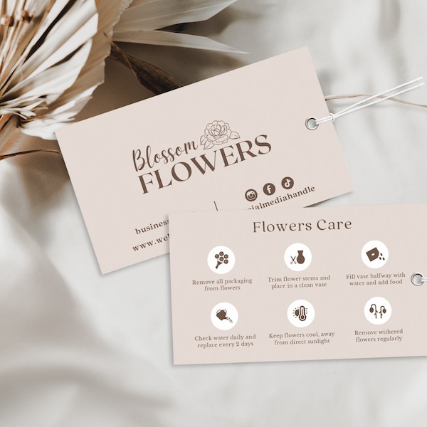 Flower Care Hang Tag Template, Printable Florist Hang Tag, Bouquet Care Instructions, Fresh Cut Flowers DIY Care Tags,Canva Digital Download