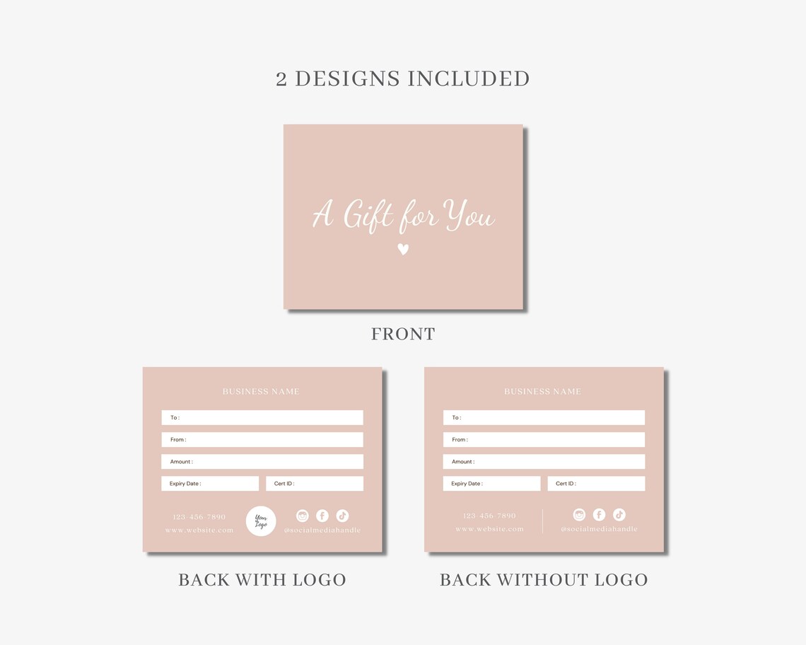 Editable Gift Card Template With Logo DIY Printable Gift - Etsy UK