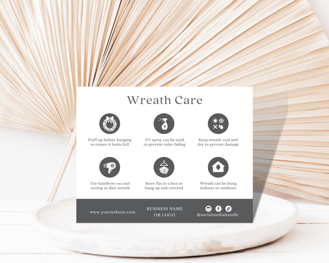 Wreath Care Card Template, Florist Care Card, Wreath Making Care