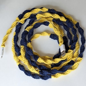 TEAM COLORS Phone Charging Cord | Pro Sports School College University | 2&#39; 6&#39; 10&#39; Custom Macrame Lightning Cable | Apple Android Micro USB