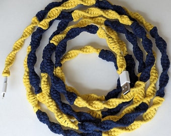 TEAM COLORS Phone Charging Cord | Pro Sports School College University | 6' 10' Custom Macrame Lightning Cable | Apple Android Micro USB