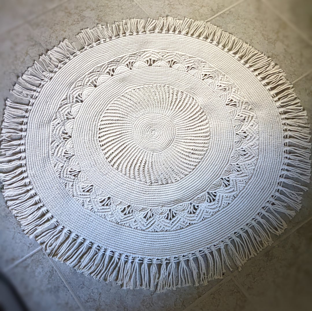 Handmade Macrame Mandala Rug: Boho Meditation Mat, Natural Cotton - Etsy