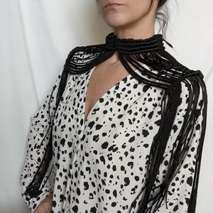 Festival Wear | Music Fest Black Fringe Cape | Cosplay Macrame Epaulettes | Macrame Shawl | Witch Priestess Warrior Princess Goddess Costume