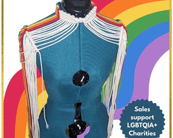 Boho Macrame Fringe Cape: Custom Color Epaulettes, Cosplay Costume