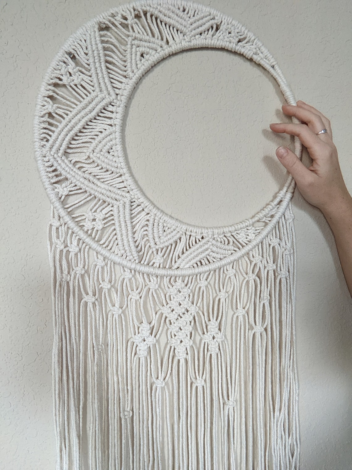 Crescent Moon Macrame Wall Hanging Lunar Phase Stars Large Etsy