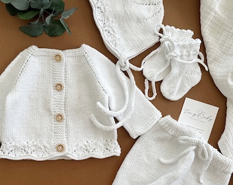 Neugeborenen Baby Coming Home Outfit | Gestricktes Baby Outfit | Bio Baumwolle Coming Home Babykleidung | Gestricktes Neugeborenen Outfit | Baby Outfit