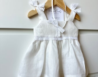 Linen Baby Girl's Dress, White Linen Girl's Dress for Baptism, White Baby Girl's Dress, Handmade Baby Girl Clothes, Linen Baby Girl Dress