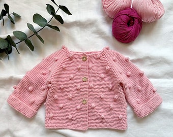 Baby Girl Cardigan, Knit Baby Girl Outfit, Knit Baby Popcorn Cardigan, Baby Girl Outfit, Organic Baby Clothes
