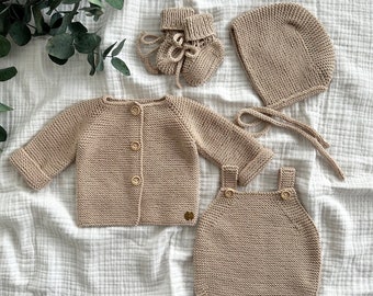 Newborn Coming Home Outfit, Knitted Newborn Outfit, Knitted Baby Clothes, Organic Cotton Baby Clothes