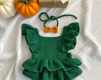 Baby Girl Romper,Baby Girl Romper,  Baby Girl Halloween Outfit, Baby Girl Ruffled Romper, Newborn Baby Gift, Halloween Outfit