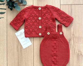 Hand Knitted Organic Cotton Baby Cardigan & Romper Set